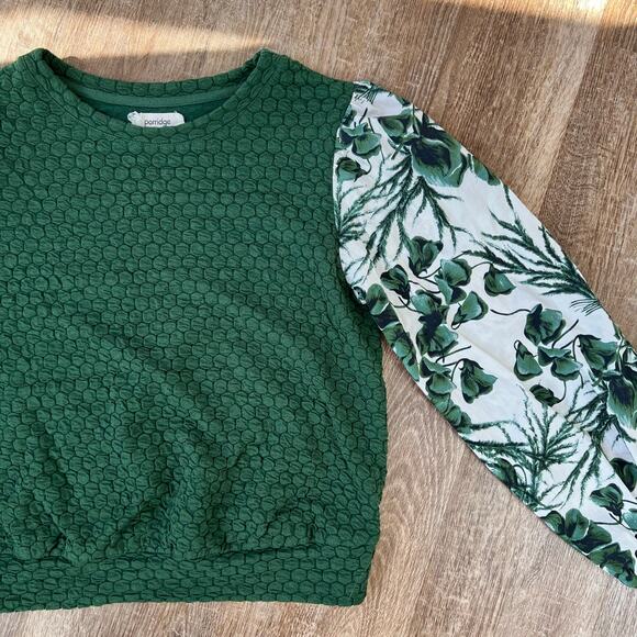 Porridge Anthropologie Women's Green Textured Pullover Botanical Sleeves - Picture 4 of 6